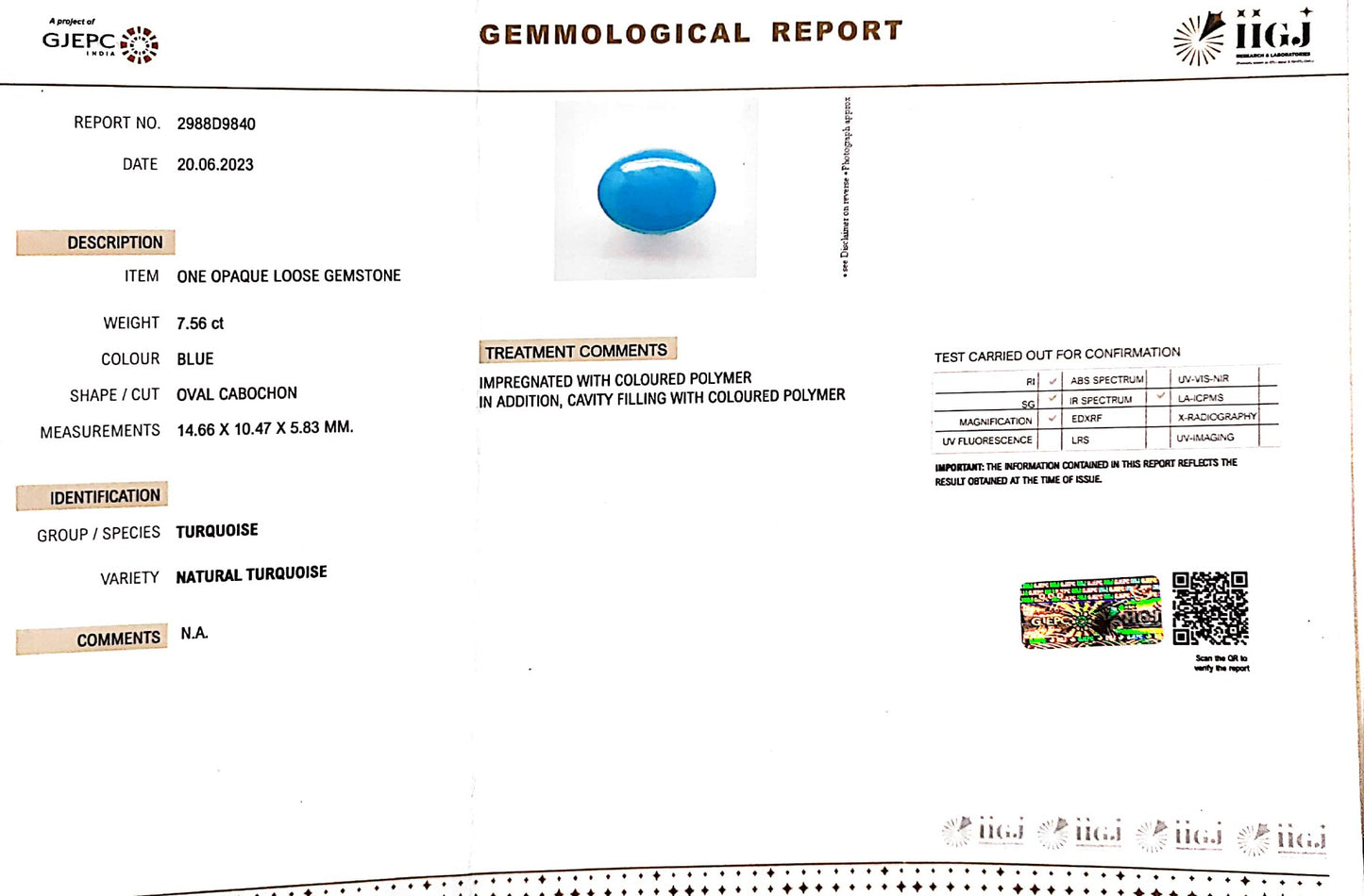 7.56/CT Natural Govt. Lab Certified Turquoise (832)
