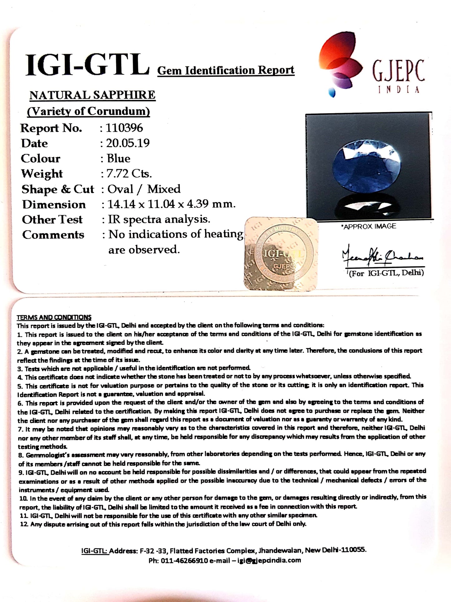 8.58 Ratti Natural Blue Sapphire with Govt Lab Certificate-(2331)