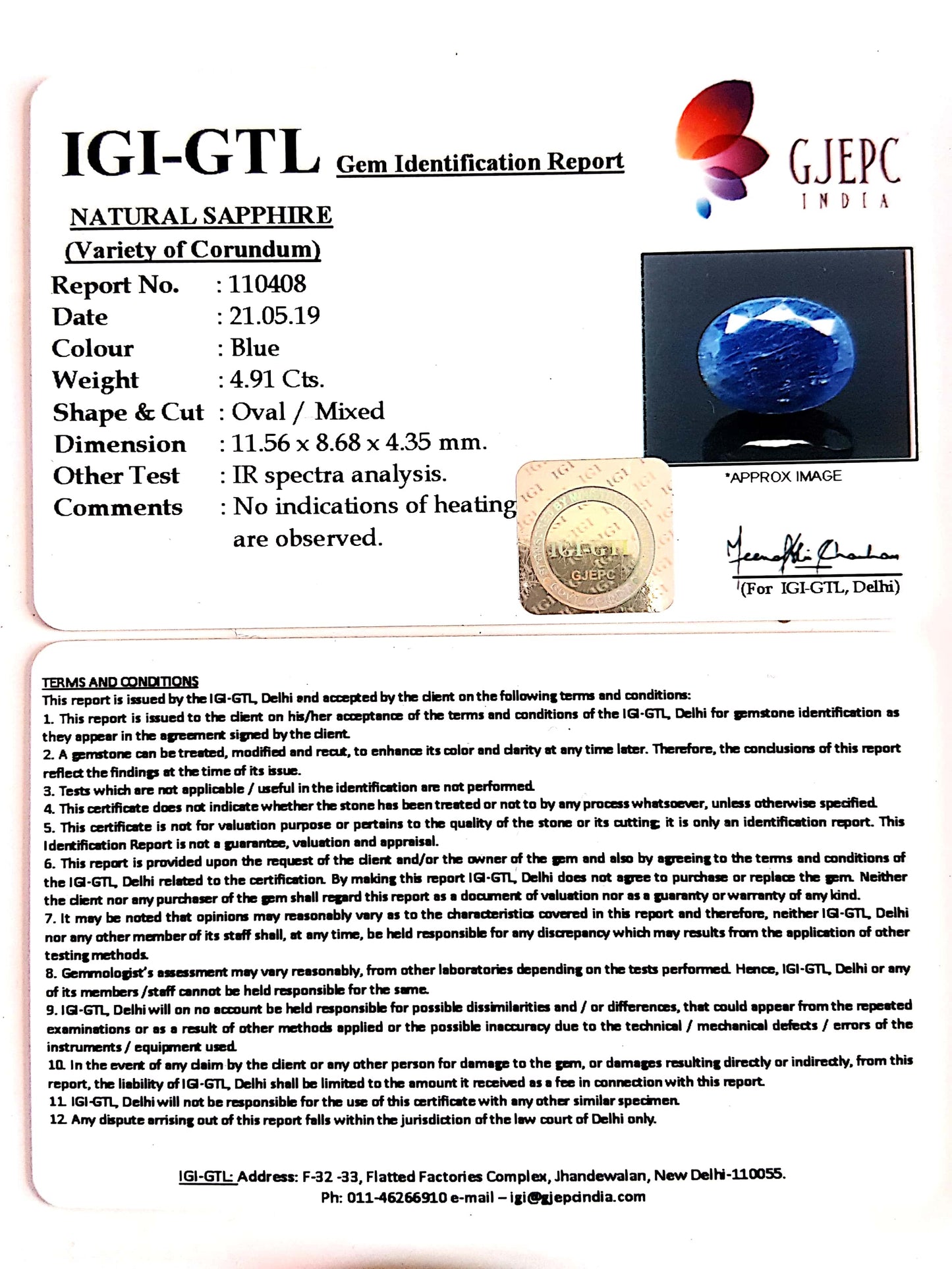 5.46 Ratti Natural Blue Sapphire with Govt Lab Certificate-(2331)