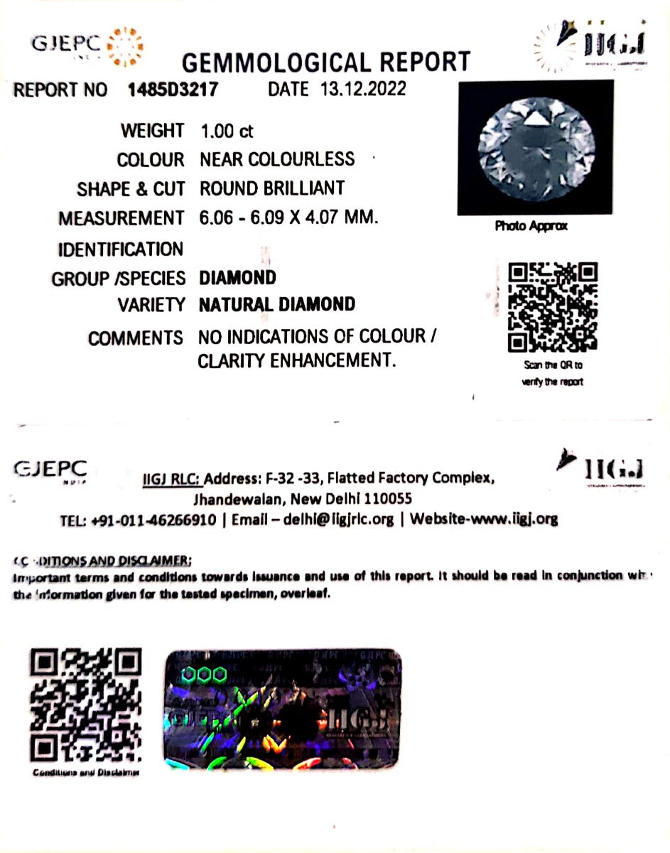 1.00/Cents Natural Diamond With Govt. Lab Certificate (150000)