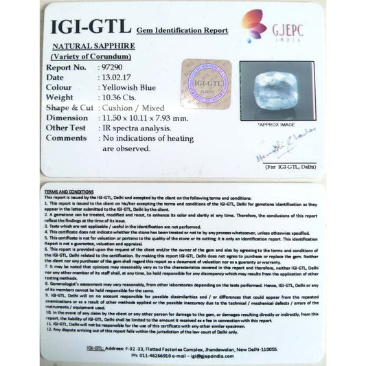 10.36/CT Natural Blue sapphire with Govt. Lab Certificate-BLUSA9V
